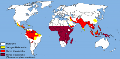Weltkarte zur Verdeutlichung der Verbreitung von Malaria
